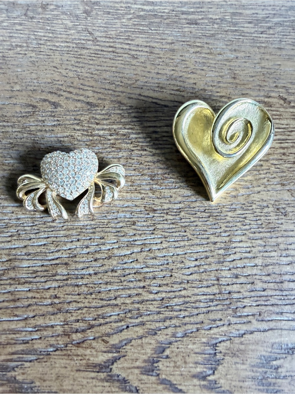 Pave & Gold Heart Accent Brooches - Womens jewelry pins  (Set of 2)